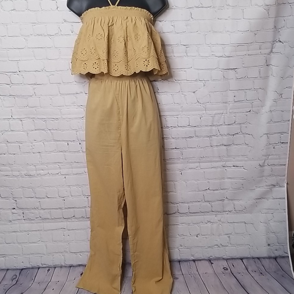 Happy Nature  ruffled eyelet jumpsuit Size Large Cotton